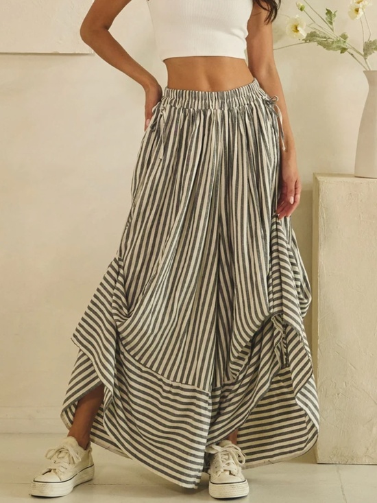 Oli & Hali Pants - Oli & Hali Striped print Stretchy Waist Gathered Detail Wide leg Pants